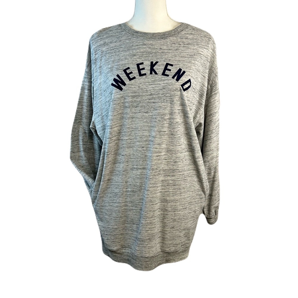 Gap Womens Oversized Sweatshirt Dress S Pockets Graphic Weekend Grey Space Dye
